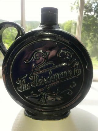 Pottery Cobalt Canteen Whiskey Jug W/ Applied Handle - Fleischmann Co C.  1880