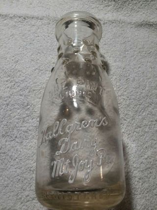 Vintage Rare Mt.  Joy Pa Milk Bottle One Pint Hallgren 