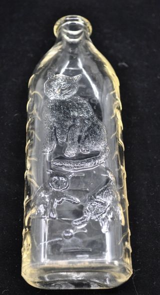 VINTAGE Glass Baby Bottle with Embossed Cat & Kittens,  Rare mark? 2