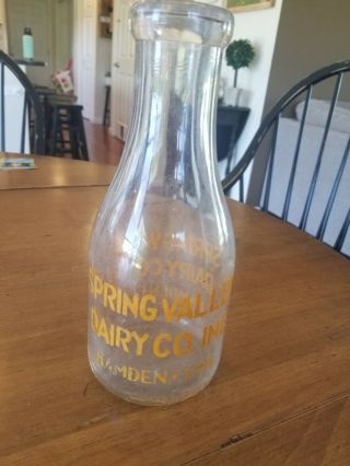 Spring Valley Dairy Co Inc Milk Bottle Quart Hamden Conn Ct