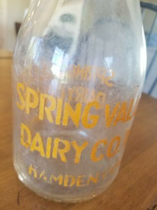 Spring Valley Dairy Co Inc Milk Bottle Quart HAMDEN CONN CT 2