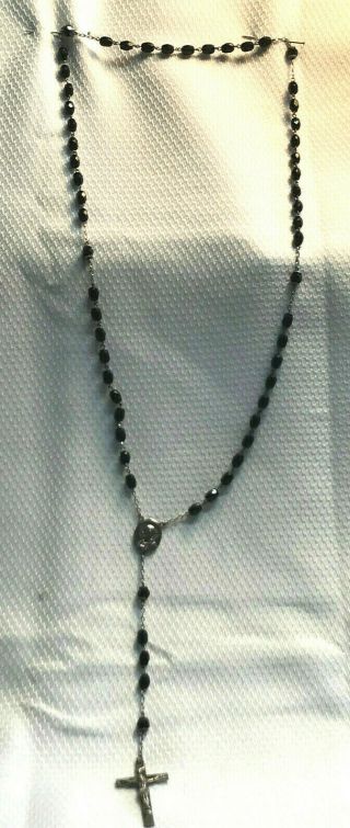 Vtg Estate Find Sterling Silver Black Faced Beads Rosary K Of C Shield