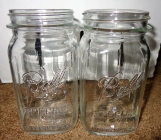 2 Old Vintage Square Wide Mouth Ribbed Glass Quart Ball Special Usa Canning Jar
