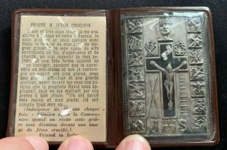 Antique Pocket Shrine Jesus Christ Way Of The Cross Stations Crucifixion