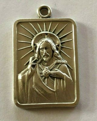 Vintage Catholic Religious Holy Medal // Sterling // Sacred Heart / Lady Carmel