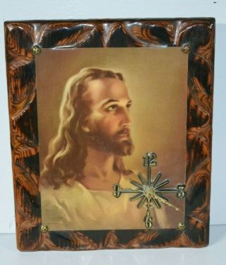 Vintage Jesus Wood Clock Sallman Print Head Of Christ 12 X 10 Religious Art