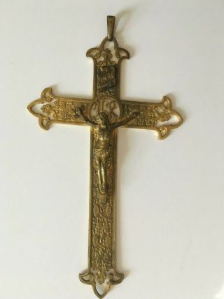 Antique French Gilded Bronze Ormolu Holy Pectoral Cross Crucifix FRANCE 3