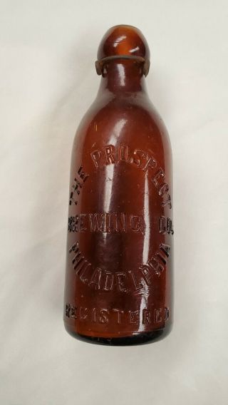 Squat Amber Blob Top Beer Bottle Prospect Bottling Co Philadelphia Pa Penn