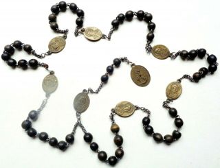 ANTIQUE WOODEN ROSARY & BRONZE MEDAL TO OUR LADY OF SORROWS & THE 7 PAINS 2