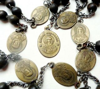 ANTIQUE WOODEN ROSARY & BRONZE MEDAL TO OUR LADY OF SORROWS & THE 7 PAINS 3