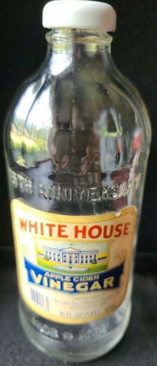 Rare Vtg White House Apple Cider Vinegar Bottle 75th Anniv.  1908 - 83 Paper Label
