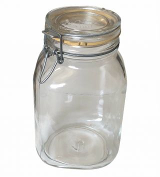 Vintage Per Alimenti Only Glass Clear 2 Liter Canister Jar Bail Wire Seal Lid Fv