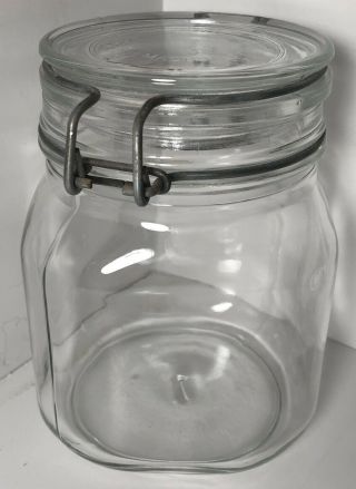 Vintage 1 Liter Per Alimenti Only Glass Square Canister Jar Bail Wire Lid fv 2