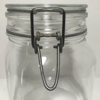 Vintage 1 Liter Per Alimenti Only Glass Square Canister Jar Bail Wire Lid fv 3