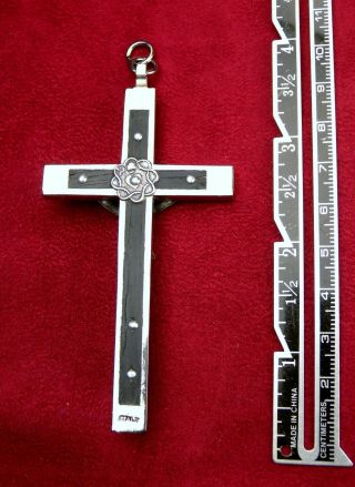 Italian Nun ' s Antique Bronze & Ebony Skull & Bones Habit Rosary Crucifix Cross 3