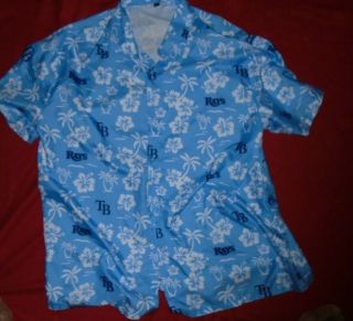 Tropical Print Tampa Bay Rays Button Front Collared Shirt Men 