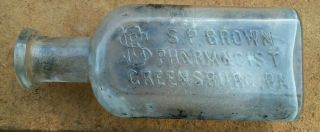 Vintage S.  P.  Brown Pharmacist Greensburg,  Pa Medicine Bottle