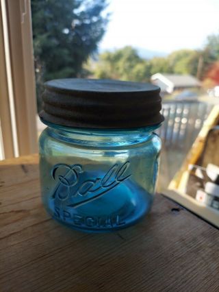 Ball Special Squat Pint Blue Wide Mouth Antique Jar