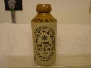 North & Co.  Ltd.  Home Brewed Ginger Beer Oxford Stenciled Crock Bottle 6 - 3/4 "