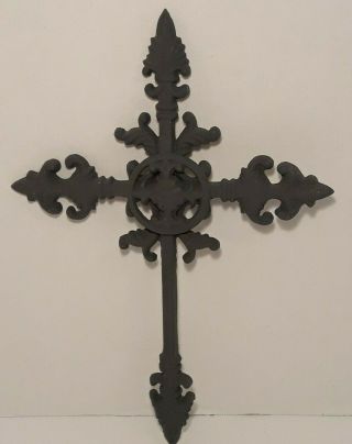 Vintage Large 15 " Black Cast Iron Christian Cross Decorative Wall Hanging