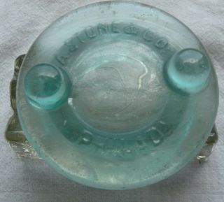 Rare Aqua A Stone & Co Philada With 2 Large Lugs Glass Fruit Jar Stopper