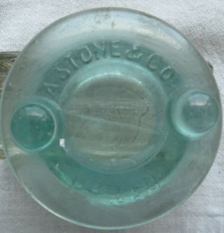 Rare aqua A STONE & Co PHILADA with 2 large lugs Glass fruit jar STOPPER 2