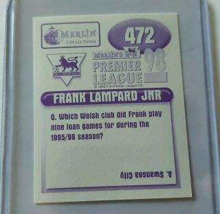 FRANK LAMPARD ROOKIE Merlin 1998 Sticker Premier League Rookie Sticker 472 2