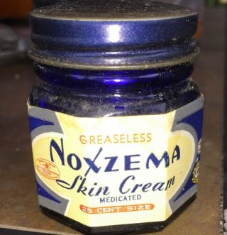 Vintage Noxzema Skin Cream Blue Glass Jar With Paper Label