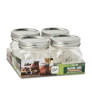 Mason Jars With Lids And Bands,  Wide Mouth,  Clear Glass,  4 Pack Ball