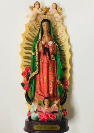 Our Lady Of Guadalupe Resin Statue Virgen De Guadalupe Estatua De Resina 9.  5 " In