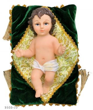 10 " Inch Statue Of Baby Jesus Christ On Green Cloth Nino Niño Dios Christmas