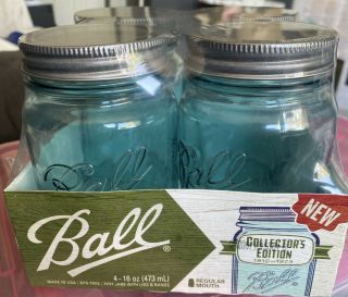 Ball Aqua Vintage Regular Mouth Pint Glass Mason Jars,  16 Oz,  4 Pack