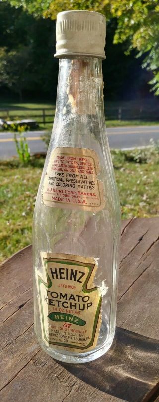 Vintage H.  J.  Heinz Co.  Ketchup Bottle With Labels & Cap