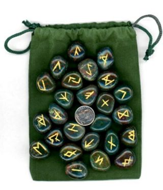 Bloodstone Gemstone Runes Set W/pouch Divination
