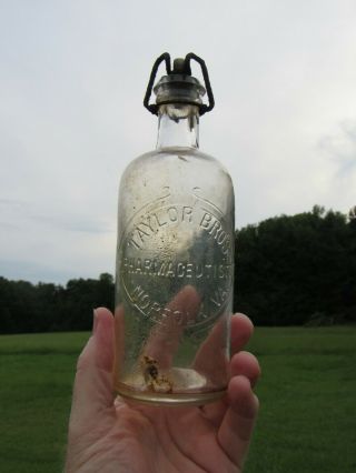 Vintage Taylor Bros.  Pharmaceutists Bottle,  Norfolk Virginia (va) With Topper