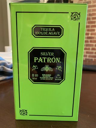 Silver Patron Tequila Lime Green Metal Container - No Liquor