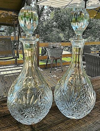 Set Of 2 Vintage Clear Glass Wine Liquor Decanter Bottle W Glass Stopper