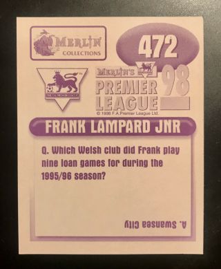Frank Lampard Rookie Sticker Merlin Premier League 1998 PSA? EPL 2