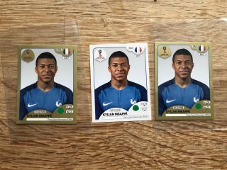 3x Kylian Mbappe - France Panini World Cup 2018 Gold Rookie Stickers 197 209