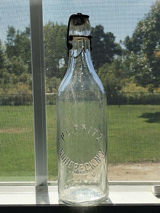 Vtg Clear Blob Top Soda Beer Bottle - P.  L.  Fritz - Rhinebeck,  N.  Y.