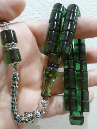Kehribar Green Rosary Tasbih Amber Bakelite Prayer Islamic Silver Misbaha 33