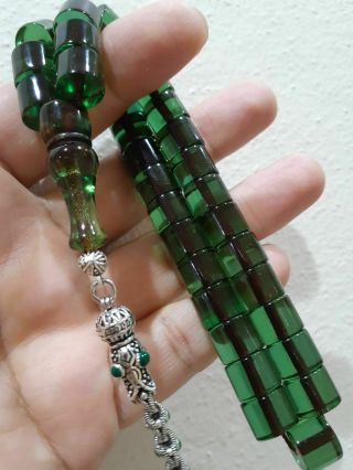 kehribar green rosary Tasbih Amber Bakelite Prayer islamic silver Misbaha 33 2