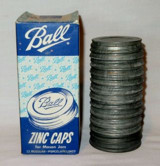 Vintage Ball Mason Jar Zinc Lids Box Of 12 Nos Old Stock