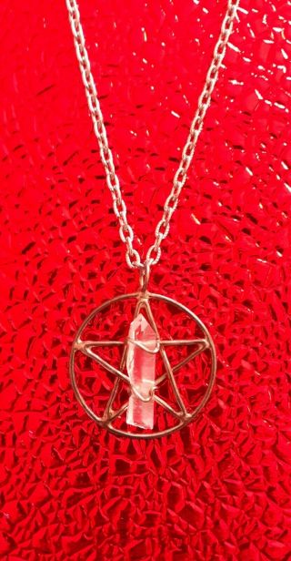Vintage Sterling Silver Pentacle With Quartz Crystal Necklace Pagan Wicca