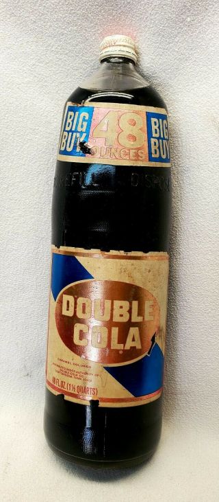 Very Rare Full & Double Cola " Big Buy " 48oz Bottle With Paper Labels