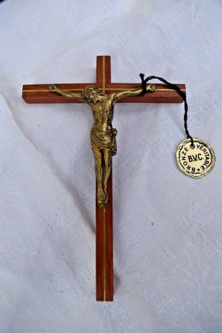 1950 Nwt Modernist Travel Cross Mid Century Modern Crucifix Bronze Corpus Inlay