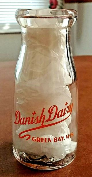 Vintage Milk Bottle 1/2 Pint - Danish Dairy - Green Bay Wisconsin -