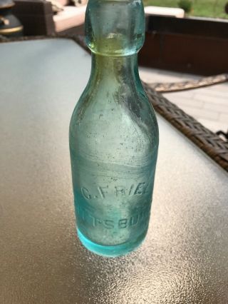 C.  Friel Pittsburgh Pa Aqua Blob Top Bottle
