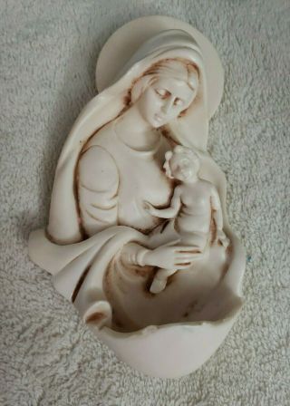 Vintage Virgin Mary Madonna And Child Wall Pocket Plaque Made In Italy
