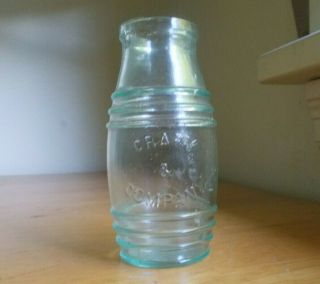 1880s Crary & Company Emb Aqua Barrel Mustard Bottle